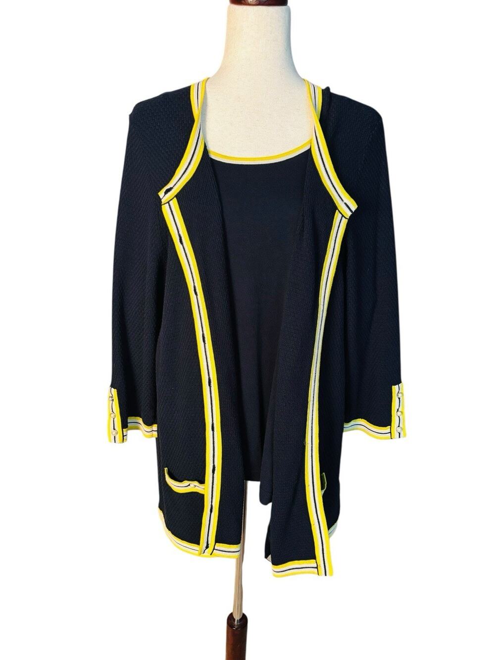 Talbots Yellow White & Blue Cardigan & Tee Lightweight Sweater Women's Size 2X